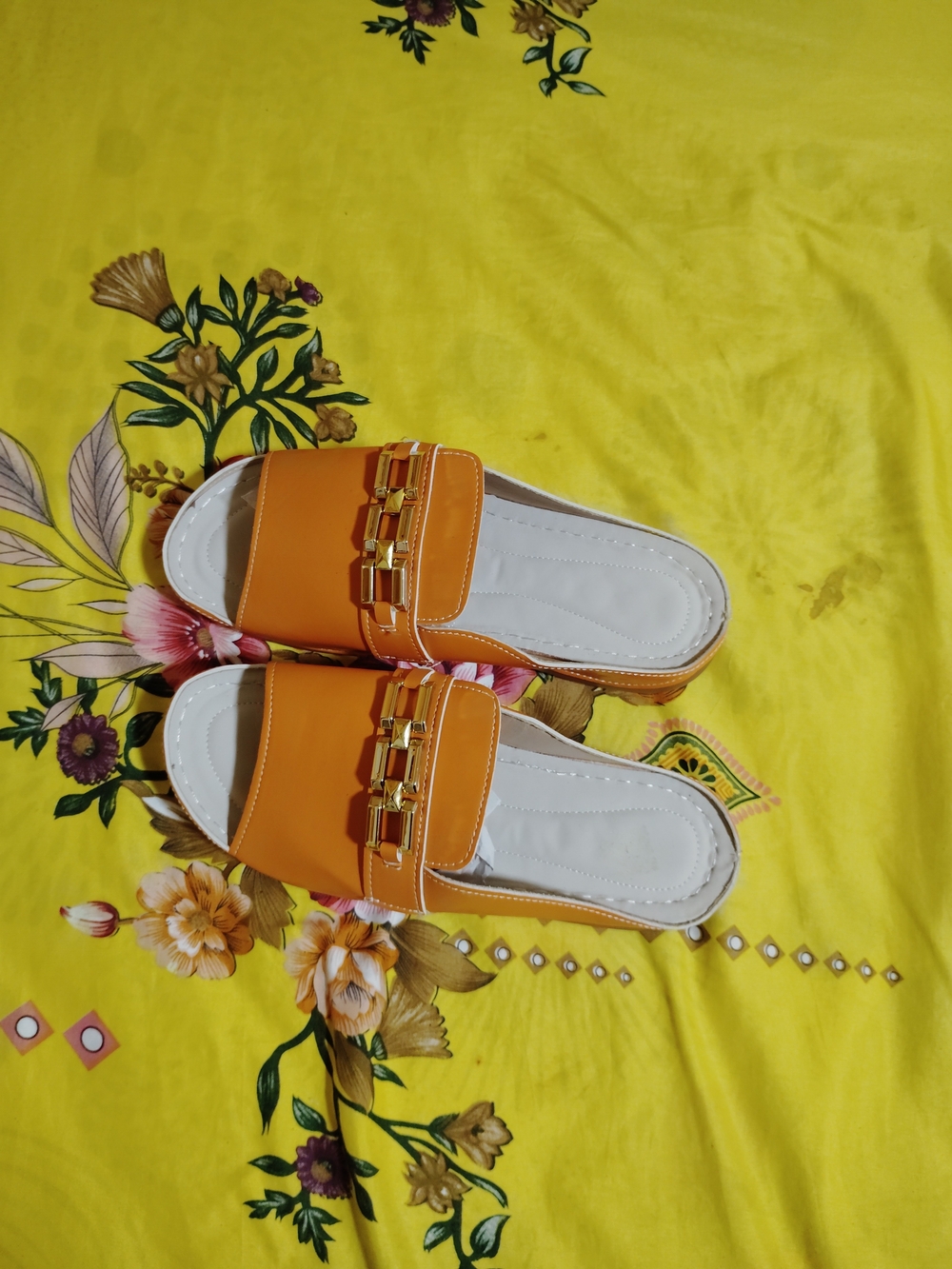 Women’s Orange Slide Sandals with Gold Accent